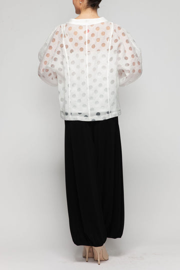 White Dolman Sleeve Wide Stand Collar